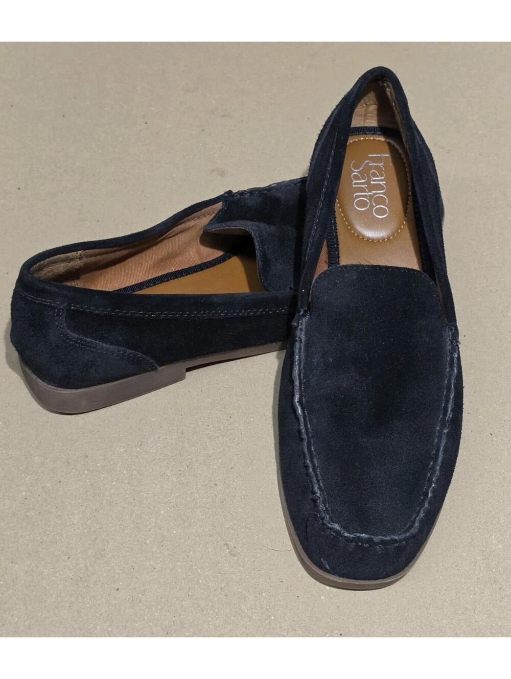 Franco Sarto Black Suede Loafers Women Leather Slip On Flats Office Quiet Luxury - Picture 10 of 10